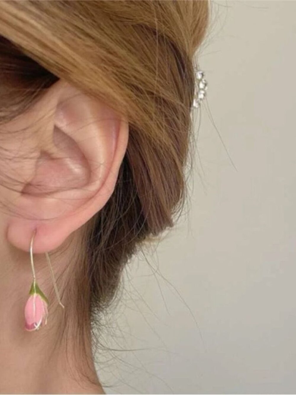 Pink flower earringsM104